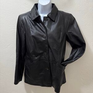 Vintage Y2K Style & Co. Black Button Down Lightweight Leather Jacket M